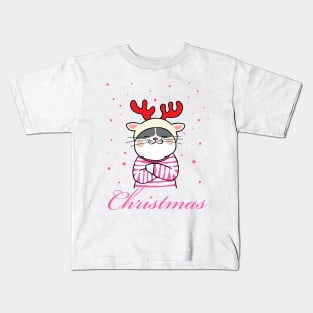 Christmas cat reindeer Kids T-Shirt